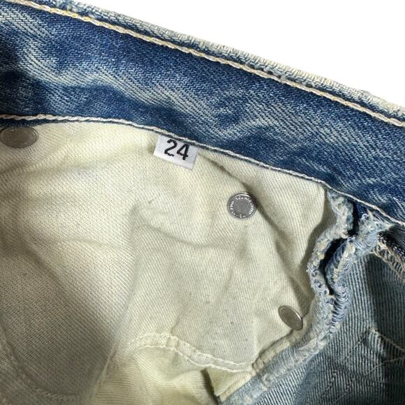 AMO Denim Jane Jeans Yesterday 24 Patchwork Flare Leg Repurposed Designer - Picture 11 of 12